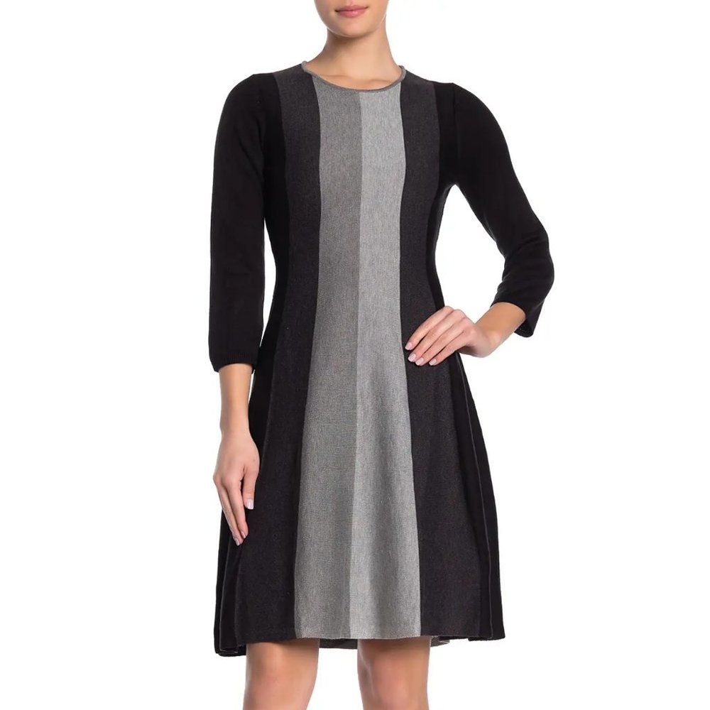 Eliza J Black and Gray Paneled A-Line Dress